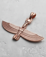Rose gold Winged Goddess Pendant with outstretched wings, showcasing the warm metallic finish and delicate craftsmanship.