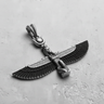 Oxidized 925 sterling silver Winged Goddess Pendant showing the contrast and depth of the intricate ancient Egyptian design.