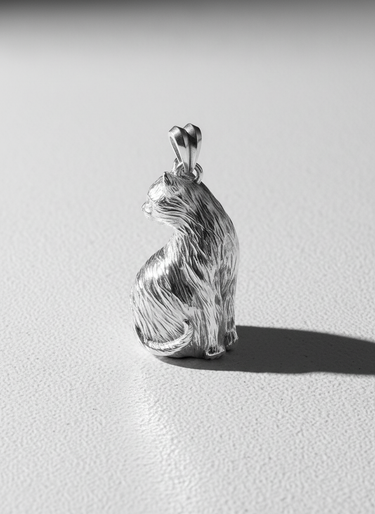 Silver Sitting Cat Pendant