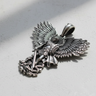 Silver Archangel Michael pendant with an oxidized finish, showing the detailed wings and sword subduing a dragon at its feet.