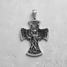 Top-down view of the oxidized silver St. Michael Cross Pendant showing the full detailed figure on a white background.