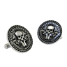 2nd Amendment Skull 925 sterling silver cufflinks - angled pair view of the 'Defending Liberty Since 1791' design.
