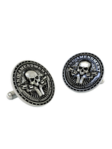 2nd Amendment Skull 925 sterling silver cufflinks - angled pair view of the 'Defending Liberty Since 1791' design.
