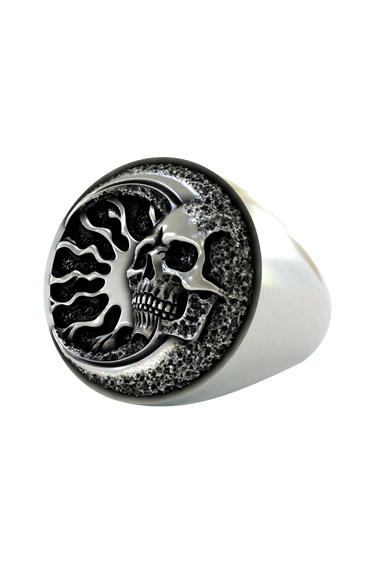 Silver Flaming Skull Ring