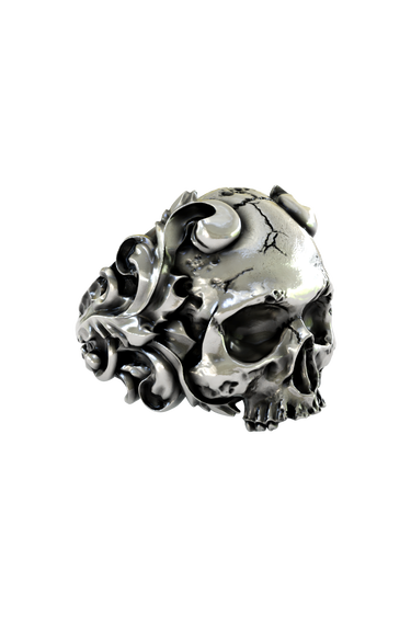 Silver Baroque Skull Ring