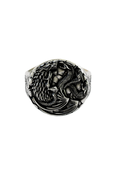 Silver Crane Dragon Ring