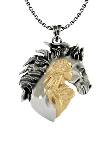 Silver Woman Horse Pendant