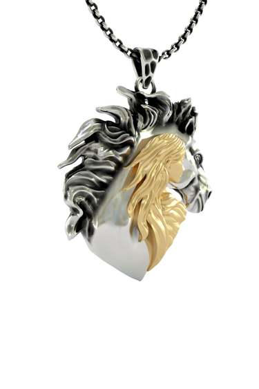 Silver Woman Horse Pendant