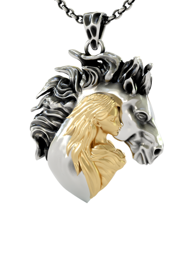 Silver Woman Horse Pendant