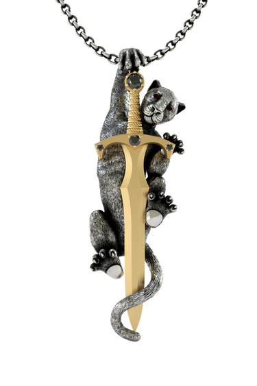 Silver Panther Sword Pendant