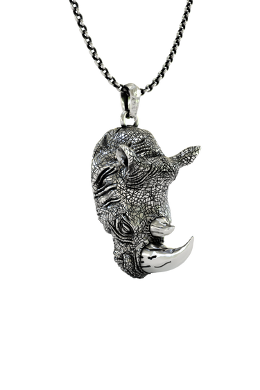 Silver Rhino Head Pendant