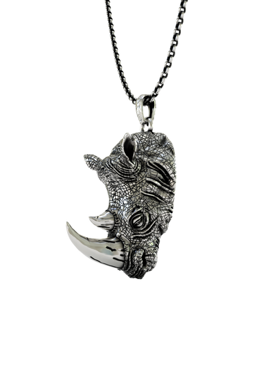 Silver Rhino Head Pendant