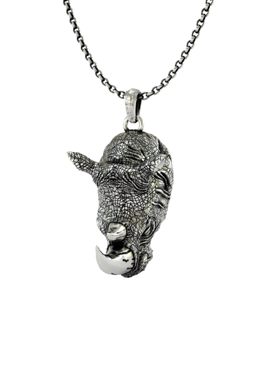 Silver Rhino Head Pendant