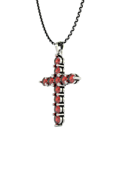 Silver Ruby Cross Pendant