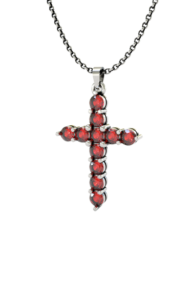 Silver Ruby Cross Pendant