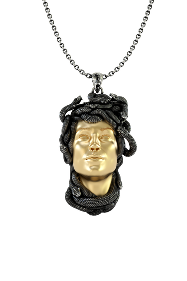 Silver Medusa Golden Face Pendant