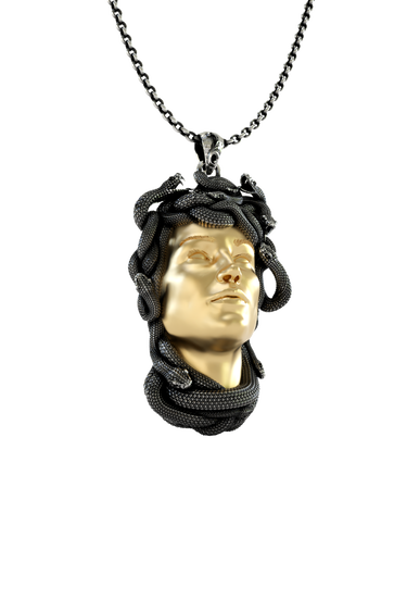 Silver Medusa Golden Face Pendant