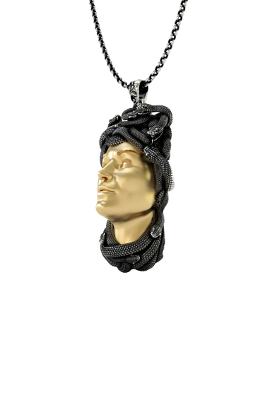 Silver Medusa Golden Face Pendant
