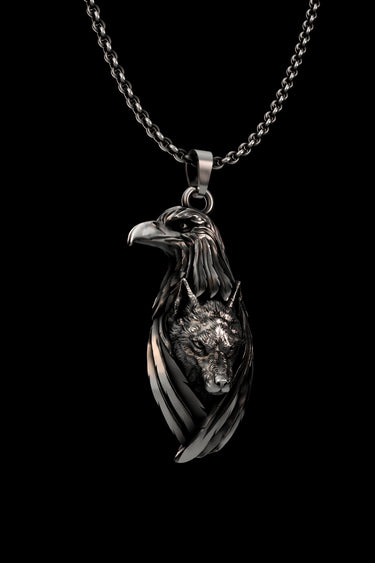 Silver Eagle and Wolf Spirit Pendant