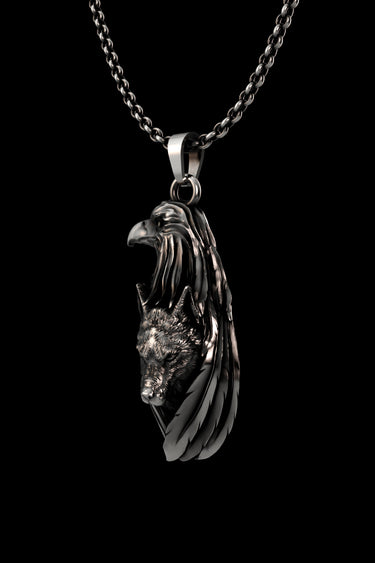 Silver Eagle and Wolf Spirit Pendant