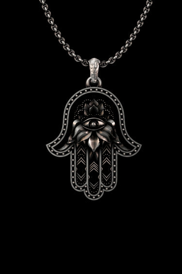 Silver Hamsa Hand Evil Eye Pendant