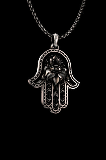 Silver Hamsa Hand Evil Eye Pendant