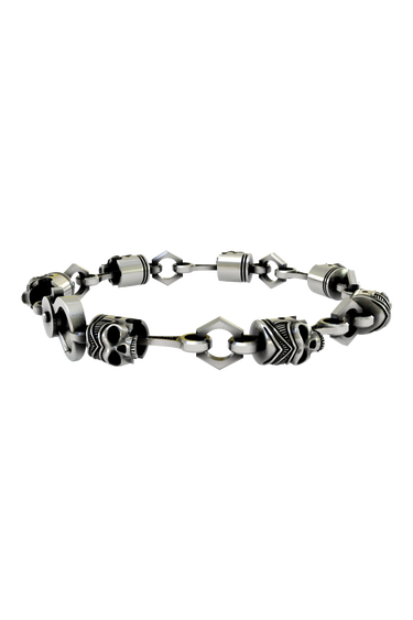 Silver Piston Skull Bracelet