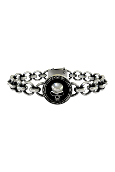 Silver Skull Medallion Bracelet