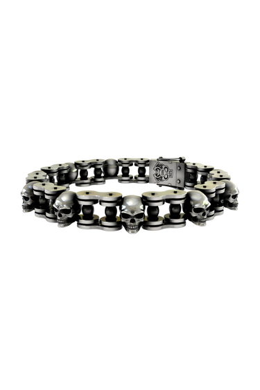 Silver Motorcycle Chain Skull Bracelet