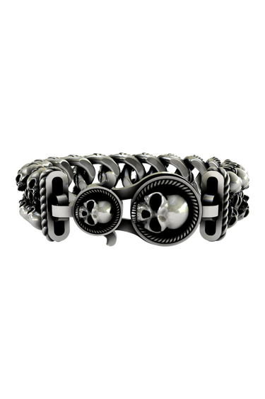 Silver Skull Cuban Bracelet