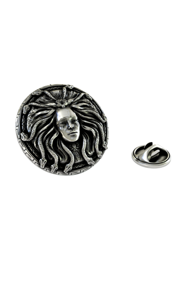 Silver Medusa Serpent Lapel Pin