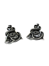 All-Seeing Eye Cufflinks in 925 sterling silver - front view showcasing the pyramid, eye, and coiled serpent design.