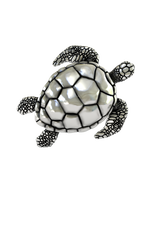 Angled profile of the Sterling Sea Turtle Lapel Pin, showing the detailed texture and 3D craftsmanship
