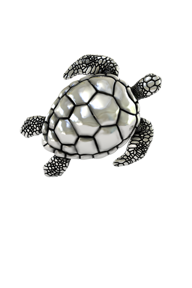 Angled profile of the Sterling Sea Turtle Lapel Pin, showing the detailed texture and 3D craftsmanship
