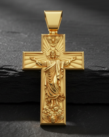 Ascension Cross Pendant 925 silver pendant displaying gold-tone finish option with intricate religious detailing