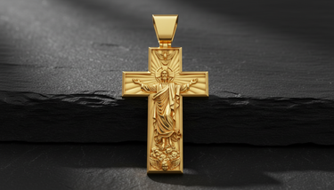 Ascension Cross Pendant 925 silver pendant displaying gold-tone finish option with intricate religious detailing