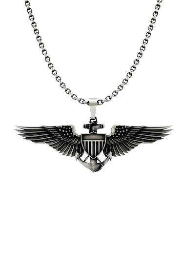 Aviator Wings Pendant in 925 sterling silver - front view of the detailed Naval Aviator insignia design