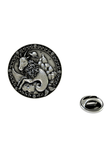 Back of the Capricorn Lapel Pin showing the pin post and the separate butterfly clutch backing.