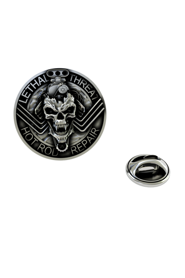 Back of the Lethal Threat Hot Rod Pin showing the pin post and the separate butterfly clutch backing.