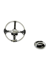 Back of the Mad Max Skull Pin showing the pin post and the separate butterfly clutch backing.