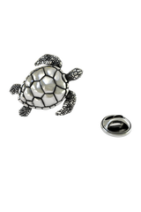 Back of the Men's Turtle Lapel Pin, displaying the 925 sterling silver hallmark and secure pin fastening

