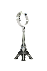 Back of the Parisian Tower Earring's huggie hoop, displaying the 925 sterling silver hallmark and secure hinge mechanism.