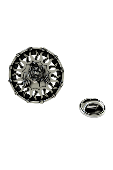 Back of the Roaring Bear Lapel Pin showing the pin post and the separate butterfly clutch backing.