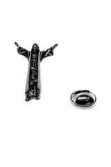 Back of the Silver Christ the Redeemer Lapel Pin showing the pin post and the separate butterfly clutch backing.

