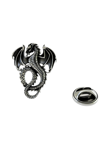 Back of the Silver Dragon Lapel Pin showing the pin post and the separate butterfly clutch backing.