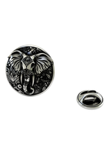 Back of the Silver Elephant Lapel Pin showing the pin post and the separate butterfly clutch backing.

