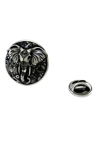Back of the Silver Elephant Lapel Pin showing the pin post and the separate butterfly clutch backing.

