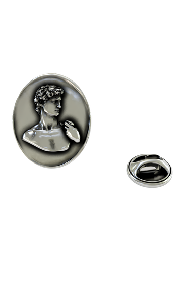Back of the Silver Michelangelo's David Lapel Pin showing the pin post and the separate butterfly clutch backing.

