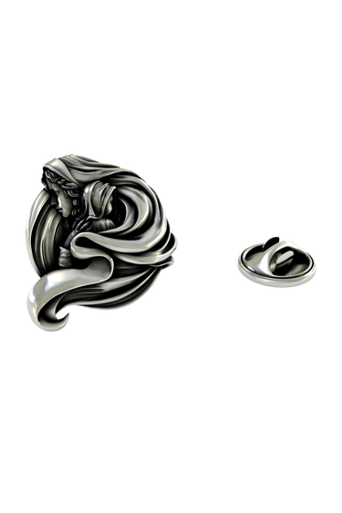 Back of the Silver Mother and Child Lapel Pin showing the pin post and the separate butterfly clutch backing.

