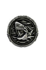 Back of the Silver Shark Lapel Pin showing the pin post and the separate butterfly clutch backing.